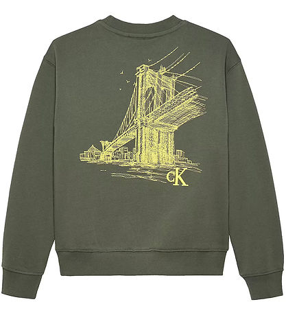 Calvin Klein Sweatshirt - Relaxed Back Print - Thyme Green m. Gu