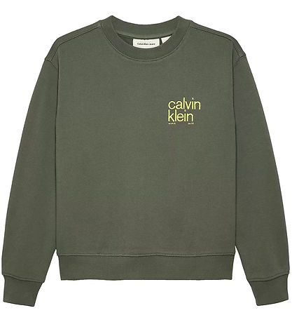 Calvin Klein Sweatshirt - Relaxed Back Print - Thyme Green m. Gu