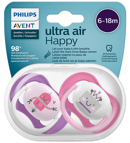 Philips Avent Sutter - 2-pak - Uktra Air - Pink/Lilla m. Robot