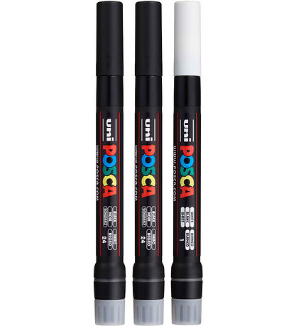 Posca Tuscher m. Penselspids - PCF-350 - 3 stk - Hvid/Sort