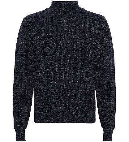 Grunt Bluse - Half Zip - Strik - GrTone - Navy Melange