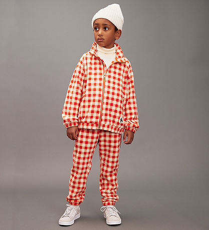 Mini Rodini Fleecejakke - Gingham - Rød/Hvidternet