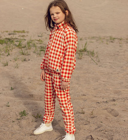 Mini Rodini Fleecejakke - Gingham - Rød/Hvidternet