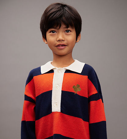 Mini Rodini Sweatshirt - Strik - Rugby - Rød/Blå/Hvid