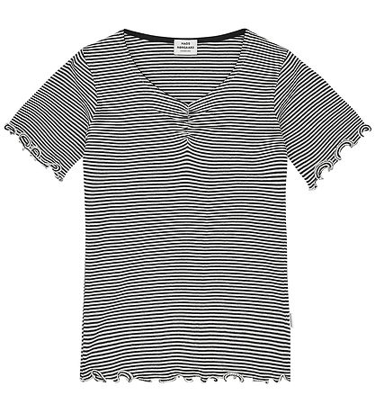 Mads Nørgaard T-shirt - Rib -  Stripe Tiki - Black/Vanilla Ice