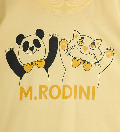 Mini Rodini T-shirt - Panda & Cat - Gul