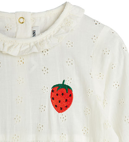 Mini Rodini Heldragt - Strawberry Schiffli - Hvid