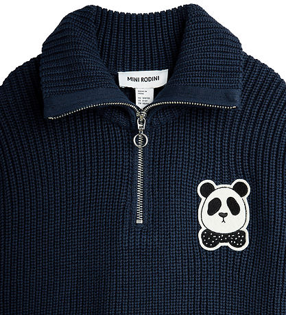 Mini Rodini Bluse - Strik - Panda - Blå