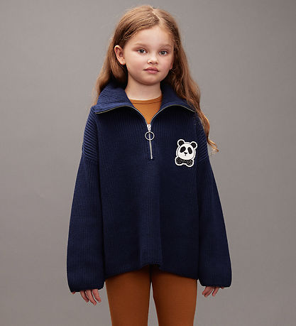 Mini Rodini Bluse - Strik - Panda - Blå
