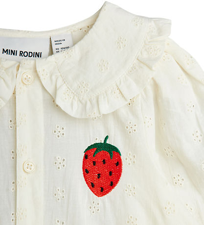 Mini Rodini Skjorte - Strawberry Schiffli - Hvid