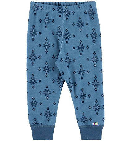 Joha Leggings - Uld/Bomuld - Blå m. Snefnug