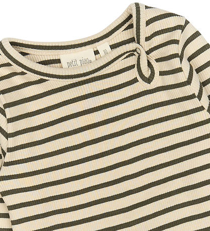 Petit Piao Body l/æ - Rib - Modal - Green Leaf/Off White