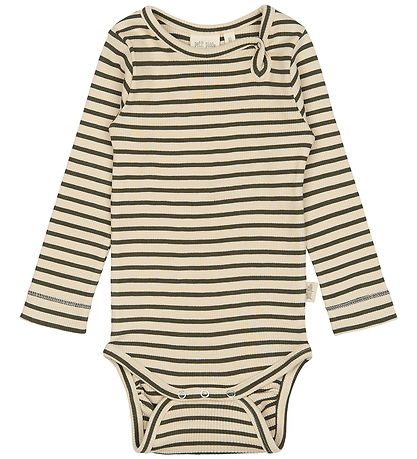 Petit Piao Body l/æ - Rib - Modal - Green Leaf/Off White
