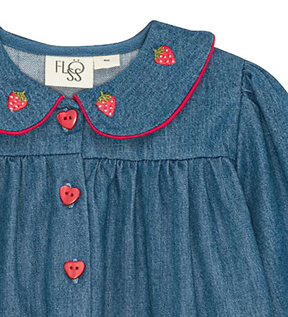 Flöss Bluse - Vilma - Denim - Mid Blue Strawberry