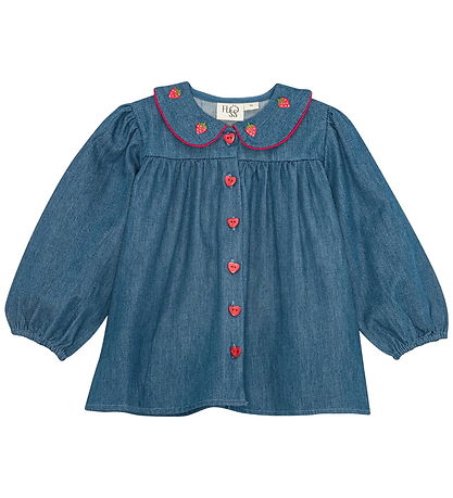 Flöss Bluse - Vilma - Denim - Mid Blue Strawberry