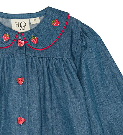 Flöss Kjole - Vilma - Denim - Mid Blue Strawberry