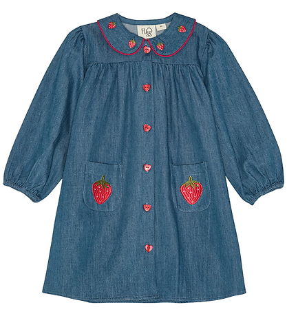 Flöss Kjole - Vilma - Denim - Mid Blue Strawberry