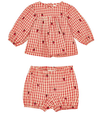 Flöss Sæt - Kjole/Bloomers - Berry Gingham m. Tern