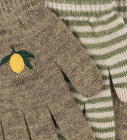 Konges Sløjd Handsker - Uld/Akryl - Filla - 2-pak - Lemon/Stripe