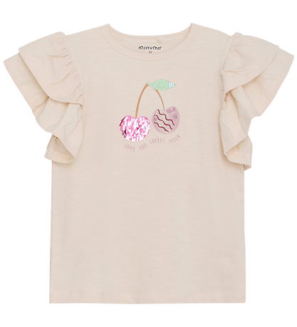 Minymo T-shirt - Sandshell m. Kirsebær