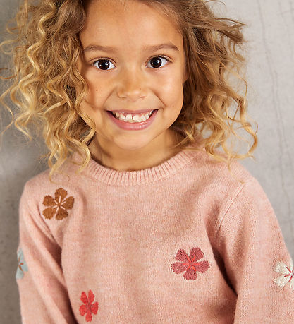 Minymo Bluse - Strik - Misty Rose m. Blomster
