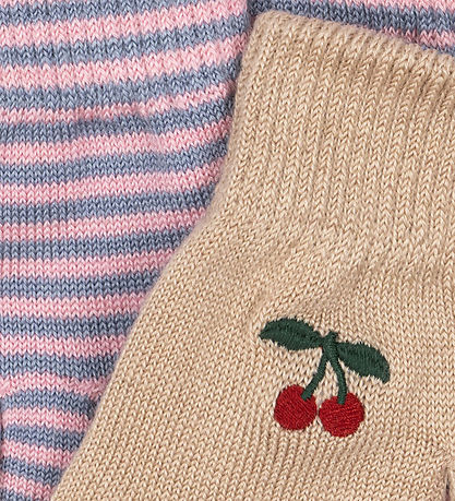 Konges Sløjd Hansker - Uld/Akryl - 2-pak - Cherry/Stripe