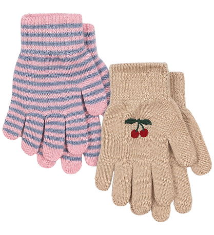 Konges Sløjd Hansker - Uld/Akryl - 2-pak - Cherry/Stripe