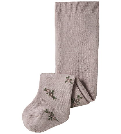 Name It Strømpebukser - Uld - NbfWak - Shadow Gray/Small flowers