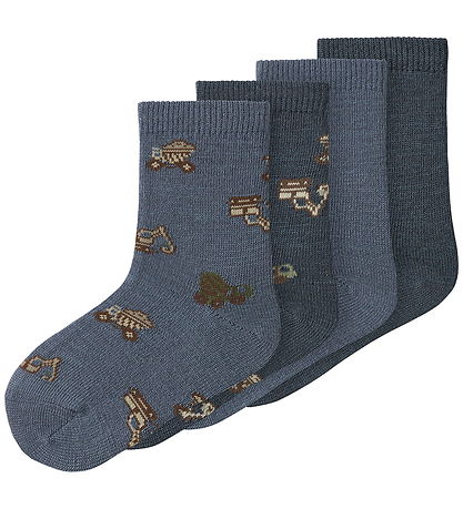 Name It strømper - 4-pak - Uld/Bomuld - NmmWak - Folkstone Gray/