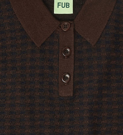 FUB Polobluse - Strik - Uld - Checked - Mocca/Dark Navy