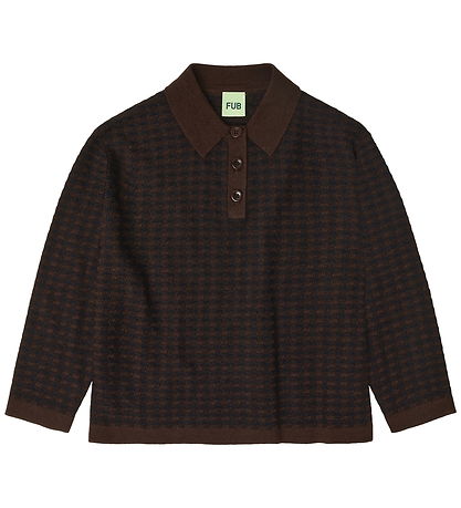 FUB Polobluse - Strik - Uld - Checked - Mocca/Dark Navy