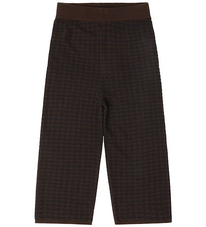 FUB Bukser - Strik - Uld - Checked - Mocca/Dark Navy