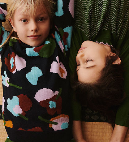 FUB Bluse - Strik - Uld - Blomst - Dark Navy