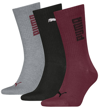 Puma Strømper - Regular Crew - 3-pak - Burgundy/Sort/Grå