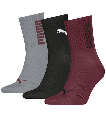Puma Strømper - Unisex RIB Logo Short - 3-pak - Burgundy/Sort/Gr