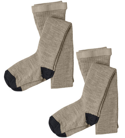 FUB Strømpebukser - Uld - Rib - 2-pak - Oat Melange