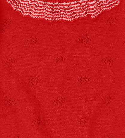 FUB Body l/æ - Ruffle - Strik - Uld - Signal Red m. Hulmønster