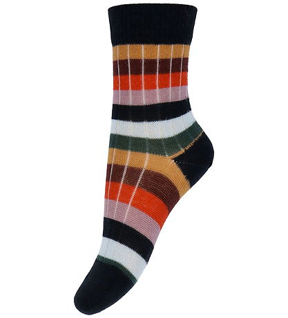 FUB Strømper - Uld - Rib - 2-pak - Dark Navy/Multi Stripe