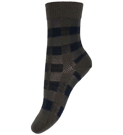 FUB Strømper - Uld - Check - 2-pak - Mocca/Dark Navy