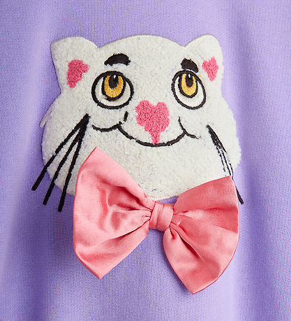 Mini Rodini Stwetshirt - Cat With Bowtie Chenille - Purple