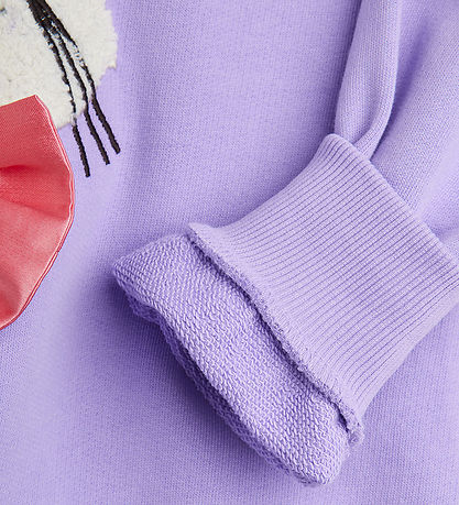 Mini Rodini Stwetshirt - Cat With Bowtie Chenille - Purple