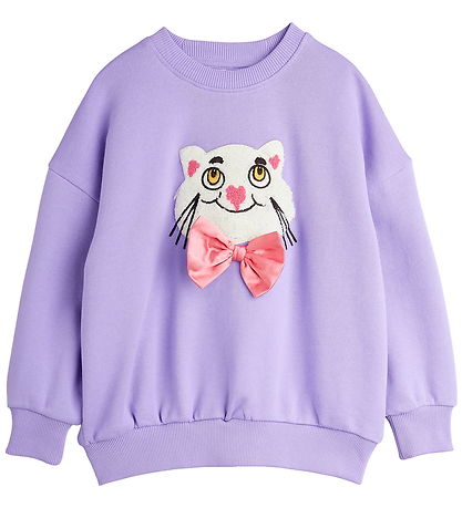 Mini Rodini Stwetshirt - Cat With Bowtie Chenille - Purple