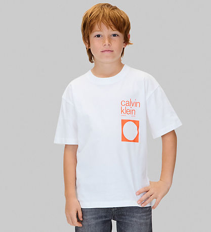 Calvin Klein T-shirt - City Scene - Bright White m. Orange