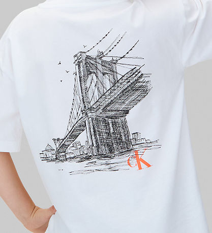 Calvin Klein T-shirt - City Scene - Bright White m. Orange