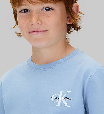 Calvin Klein T-shirt - Chest Monologo - Faded Denim Blue
