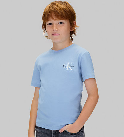 Calvin Klein T-shirt - Chest Monologo - Faded Denim Blue
