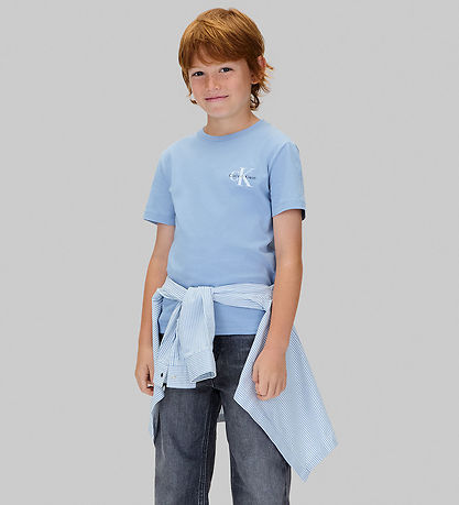 Calvin Klein T-shirt - Chest Monologo - Faded Denim Blue