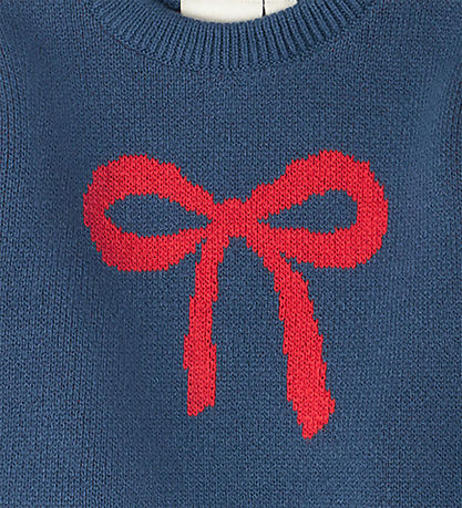 That's Mine Bluse - Strik - Nasha - Key Blue/Rød Sløjfe