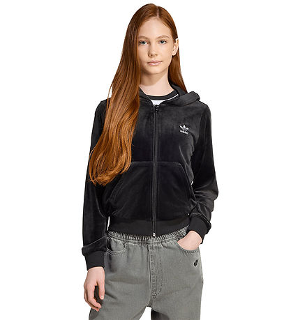adidas Originals Hættetrøje - VELOUR Z HOODIE - Sort/Hvid