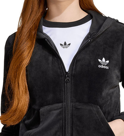 adidas Originals Hættetrøje - VELOUR Z HOODIE - Sort/Hvid